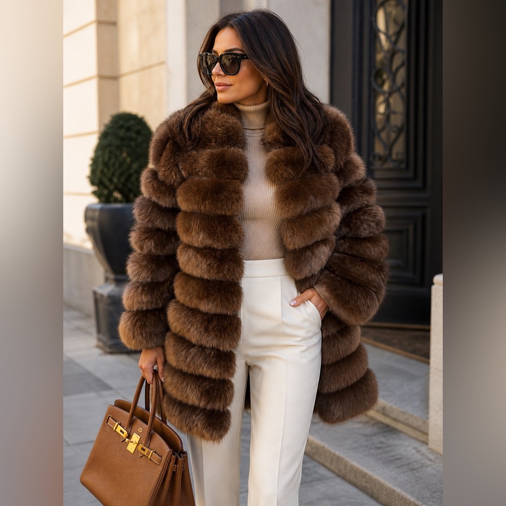 REAL FOX FUR 100% Brown coat size XS/S